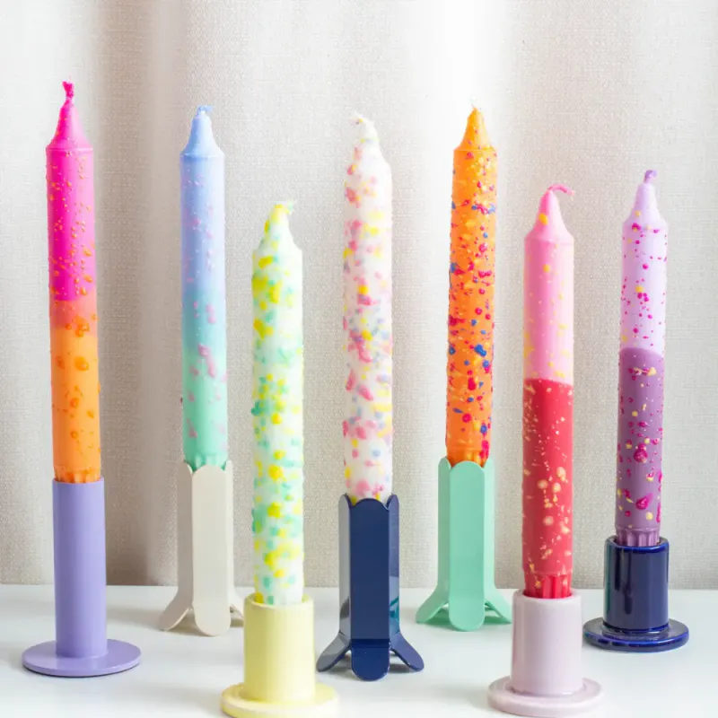 Stearinlys -  Fuksia og oransje med konfetti